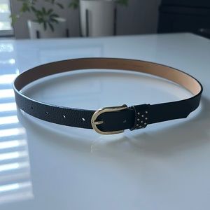 Michael Kors Black Leather Belt with Gold Buckle and Detail